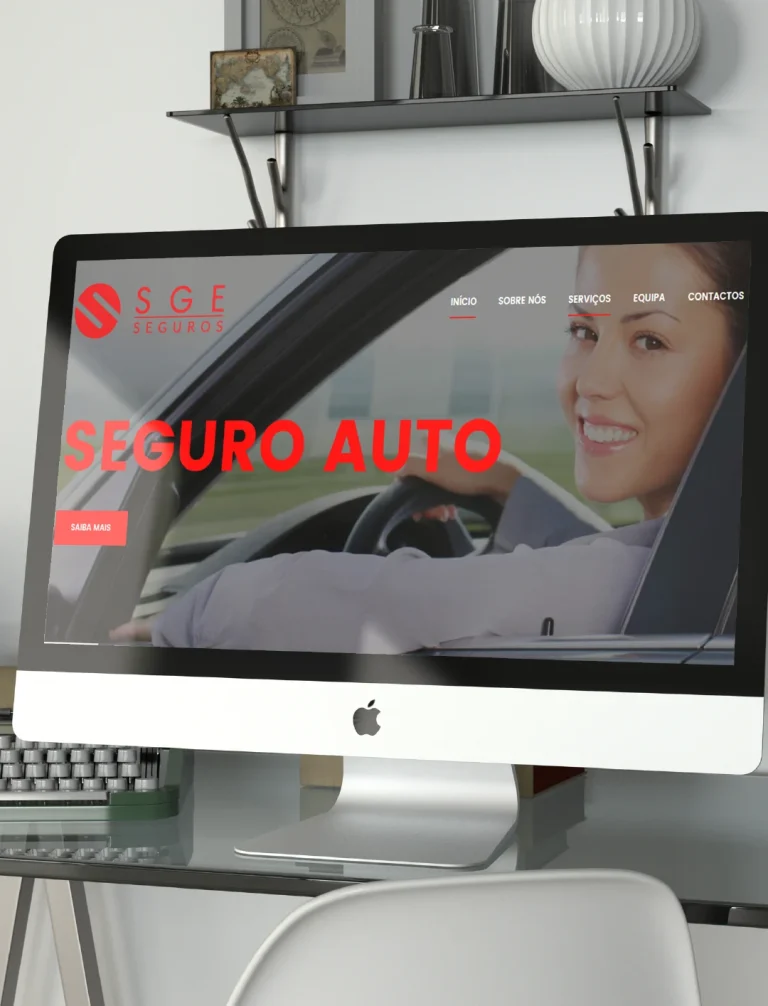 SGE - Seguros Mockup desktop do website SGE – Seguros
