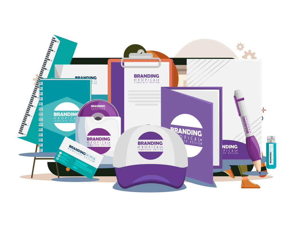 BRANDING Pessoa a trabalhar num layout digital com elementos de interface, representando serviços de web design.