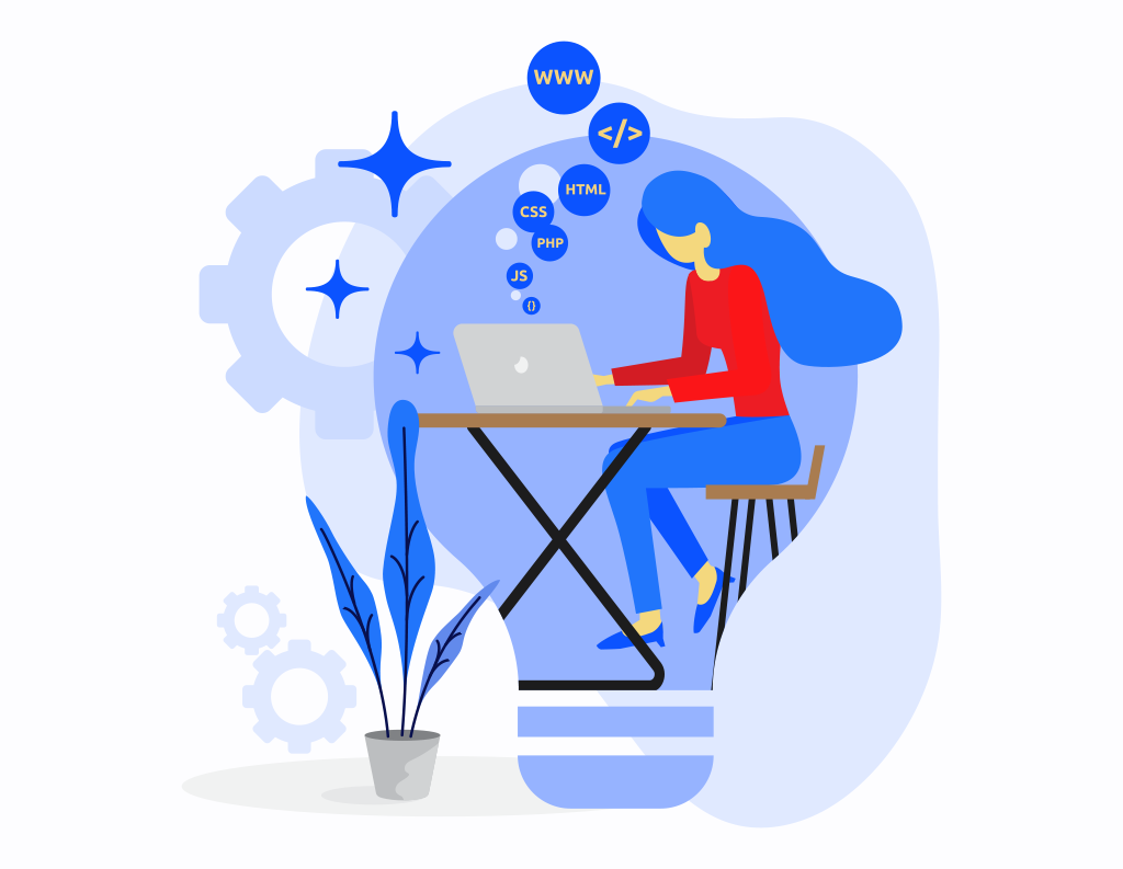 WEBSITES Pessoa a trabalhar num layout digital com elementos de interface, representando serviços de web design.