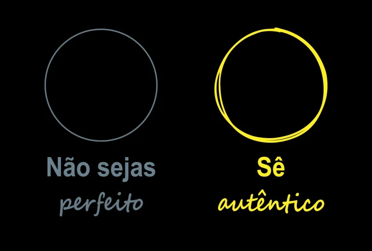 A Armadilha da Perfeição: Por que o teu público está a fugir do que é "impecável Comparação entre um círculo perfeito e um círculo autêntico desenhado à mão, representando a escolha entre a perfeição estéril e a autenticidade real.